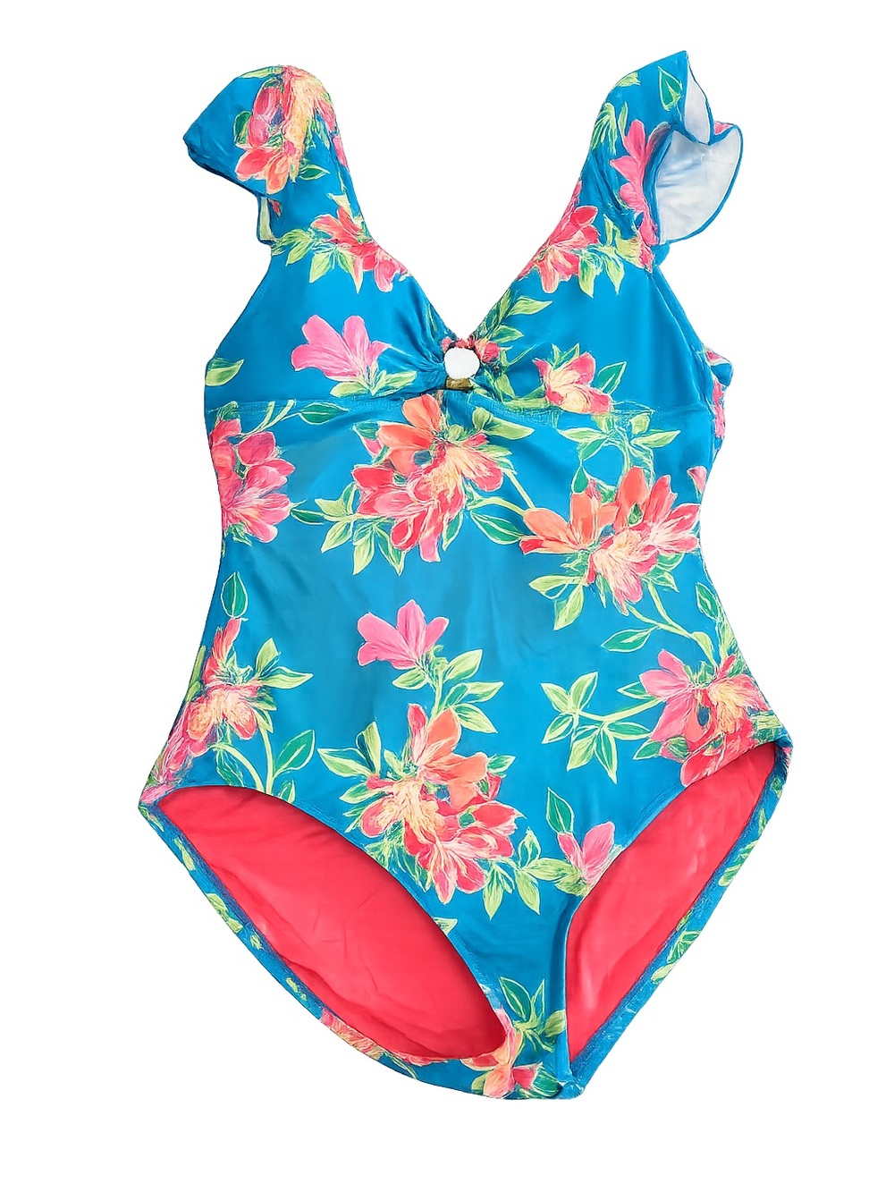 Tommy Bahama Sun Lilies One Piece Swimsuit Blue Floral Flounce Ruffle Women’s 10